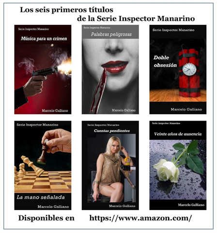 Seis libros editados de la serie Inspector Manarino. Por Marcelo Galliano