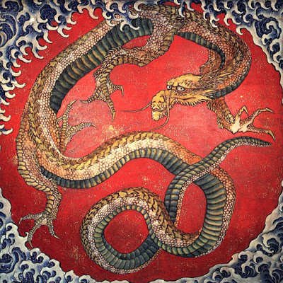 El cazador de dragones.Dragón pintado por Hokusai